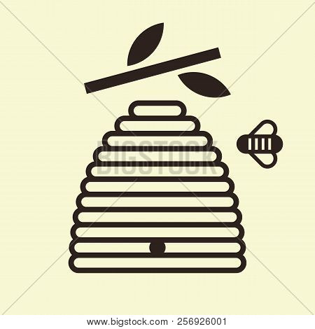 Beehive And Bee. Beekeeping Symbol Isolated On White Background