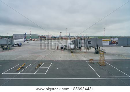 MOSCOW, RUSSIA - CIRCA JULY, 2018: plane on the tarmac at Sheremetyevo International Airport.