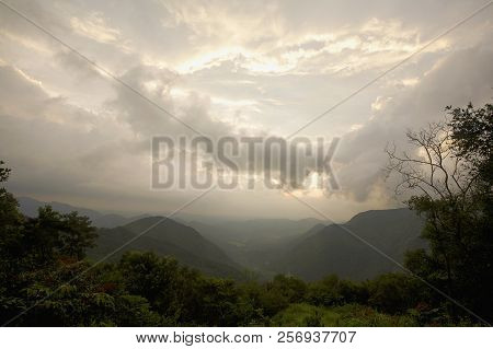 Cloudy Sky Scape, Western Ghats Also Known As Sahyadri Is A Mountain Range That Runs Parallel To The