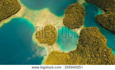 Aerial View: Bucas Grande Island, Sohoton Cove. Philippines. Tropical Sea Bay And Lagoon, Beach. Tro