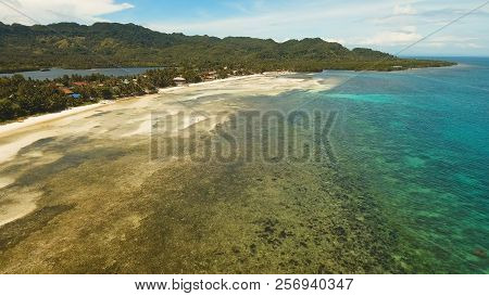 Aerial View Of Tropical Beach On The Island Bohol, Anda Area, Philippines. Beautiful Tropical Island