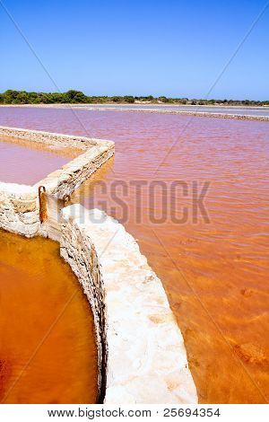 Formentera Ses Salines fosfaattituotantolaitoksista punainen oranssi järveä aaltoilu aaltoja
