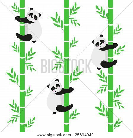 Panda With Bamboo. Panda Seamless Pattern. Vector Illustration.