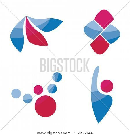 4 абстрактные logo элементы, синий и фиолетовый