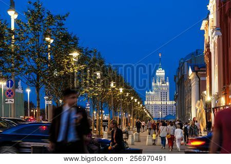 Moscow, Russia - September, 5, 2018: street in a center of Moscow at night