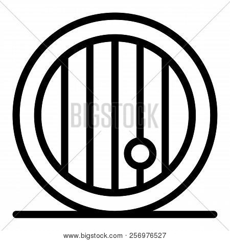 Wooden Beer Barrel Line Icon. Cask Of Beer Vector Illustration Isolated On White. Frontal Beer Barel