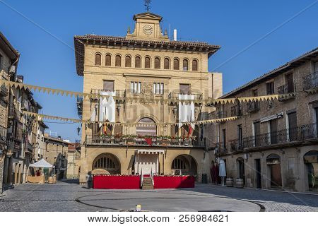 Main Square And Building Of The Municipality In The Medieval City Of Olite. Navarre Spain.