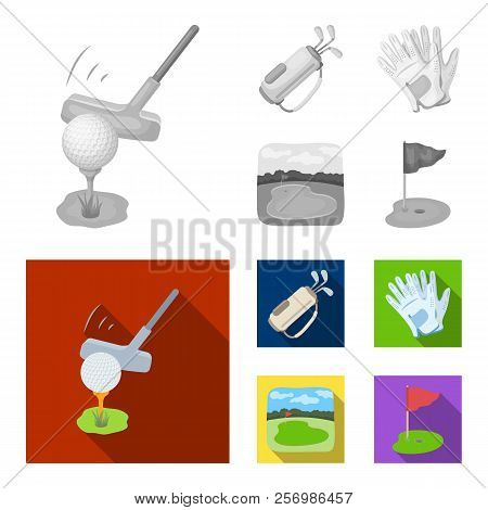 A Ball With A Golf Club, A Bag With Sticks, Gloves, A Golf Course.golf Club Set Collection Icons In 