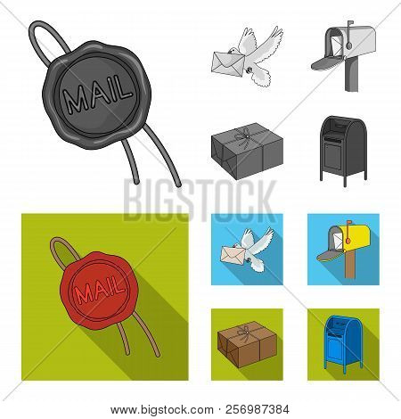 Wax Seal, Postal Pigeon With Envelope, Mail Box And Parcel.mail And Postman Set Collection Icons In 