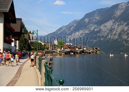 06. 08.2018 : Hallstatt, Austria - Small Mountain Village,  Salzkammergut Cultural Landscape, One Of