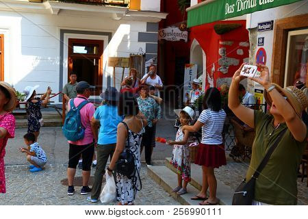 06. 08.2018 : Hallstatt, Austria - Small Mountain Village,  Salzkammergut Cultural Landscape, One Of