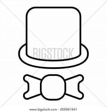 Top Hat And Tie Bow Thin Line Icon. Cylinder And Bow Vector Illustration Isolated On White. Gentlema