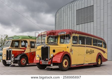 Glasgow, Scotland, Uk - June 17, 2012: Along River Clyde, Outside Riverside Museum, Vintage Yellow A