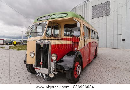 Glasgow, Scotland, Uk - June 17, 2012: Along River Clyde, Outside Riverside Museum Antique Red, Gree