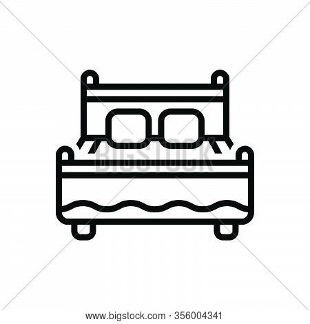 Black Line Icon For Bed Bedstead Bunk Cot Doss Duvet Bedroom Furniture Pillow Relaxation Rest Mattre
