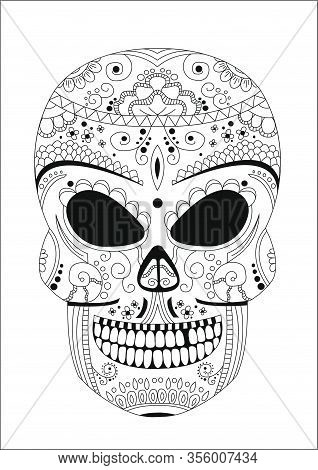 Human Skull Style Zentangle On White Background