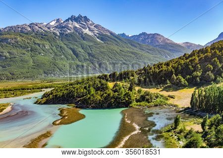 Landscape Of River Murta Valley With Beautiful Mountains View, Patagonia, Chile, South America