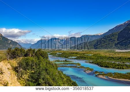Landscape Of River Murta Valley With Beautiful Mountains View, Patagonia, Chile, South America