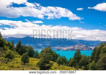 General Carrera Lake And Mountains Beautiful Landscape, Chile, Patagonia, South America
