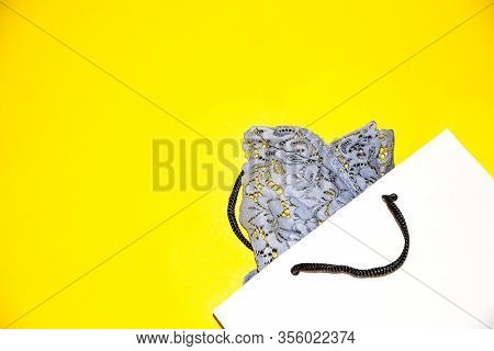Sexy Blue Lingerie Bra With A Present Bag. Lingerie Shopping For Underwear - Shopping Concept, Copy 