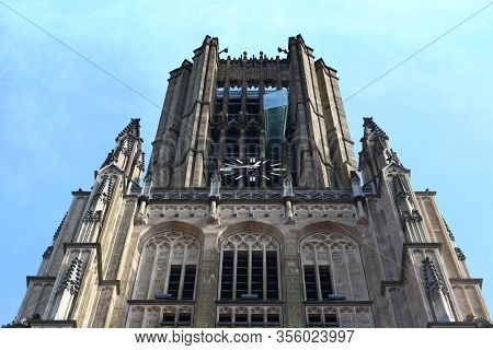 Arnhem, Netherlands - March 16, 2020: The Tower From The Restored Eusebius Church, With A Special Tr