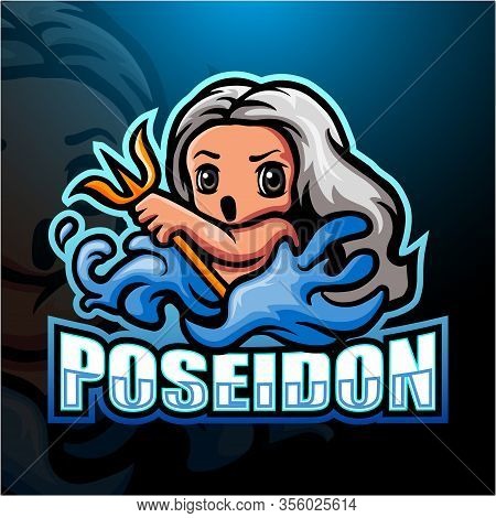 Vector Illustration Of Poseidon Mascot Esport Logo Design