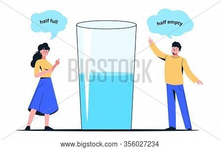 Colorful Cartoon Couple With Half Full Or