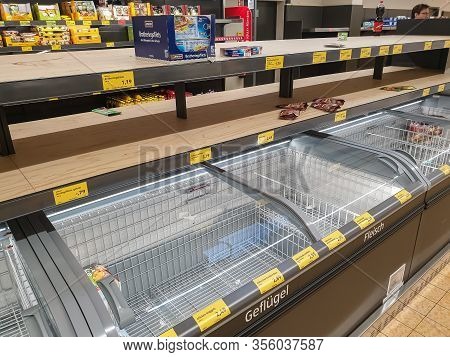 Munich, Germany, 14 Of April 2020: Pandemic, Panic Buying, Specifically For Toilet Paper And Pasta, 