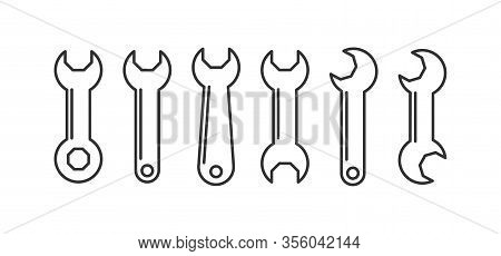 Set Of Locksmith Keys For An Octagonal Nut. Stock Vector Illustration. Empty Outline, Simple Design 