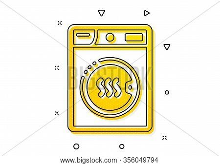 Laundry Service Sign. Dryer Machine Icon. Dry Clothing Symbol. Yellow Circles Pattern. Classic Dryer
