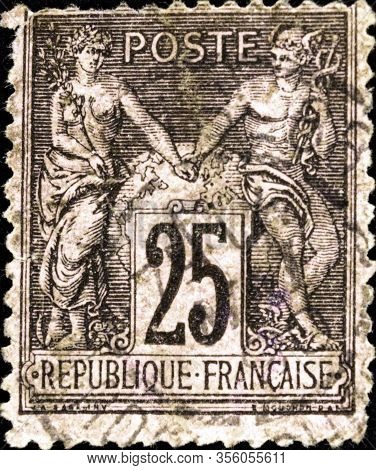 02 08 2020 Divnoe Stavropol Territory Russia Postage Stamp France1876-1878 Pax And Mercur Gods Sitti