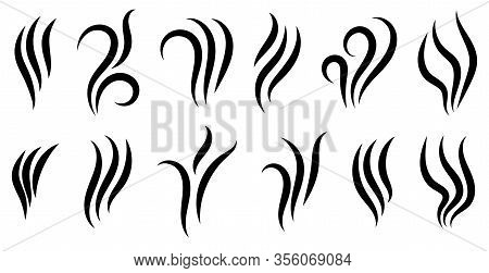 Aromas Vaporize Icons. Smells Linear Icon Set, Hot Aroma, Stink Or Cooking Steam Symbols, Smelling O
