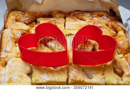 Cheese Peaches Piece Tray Baking Protiven Pasty Cake Home Pie Poland Heart Red