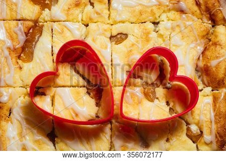 Cheese Peaches Piece Tray Baking Protiven Pasty Cake Home Pie Poland Heart Red