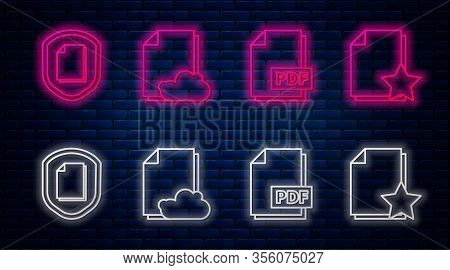 Set Line Cloud Storage Text Document, Pdf File Document, Document Protection Concept And Document Wi