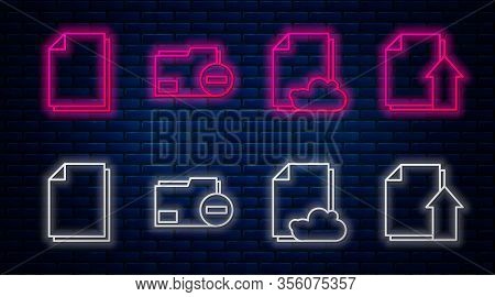 Set Line Document Folder With Minus, Cloud Storage Text Document, Document And Upload File Document.