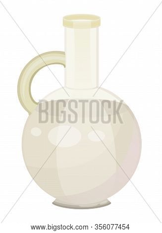 Glass Vessel With White Liquid Inside. Glassware With Substance Used In Cooking And Cosmetics, Spa. 
