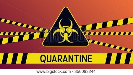 Pandemic Coronavirus Covid-19 Warning Concept. Banner With Caution Yellow And Black Stripes And Bioh