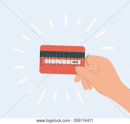 Plastic Credit Card In Hand. Hand Drawn Vector Illustration