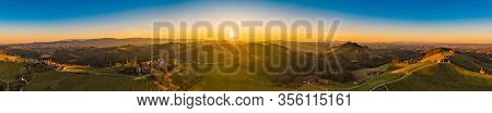 Panorama Of Vineyards Near Gamlitz Sulztal Area South Styria, Wine Country. Sunny Landscape Of Famou