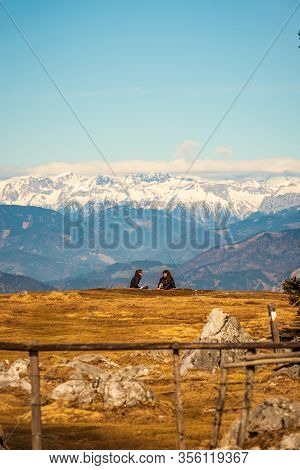 St. Radegund, Austria 12.03.2020 - View From Schockl Mountain In Graz. Tourist Spot In Graz Styria. 
