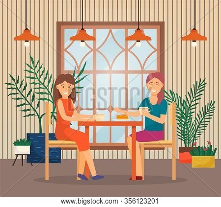 Female Friends Spending Time Together At Restaurant. Meeting Of Women For Intimate Talk, Conversatio