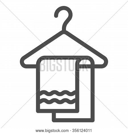 Towel For Bathroom Line Icon. Handtowel With Waves On Hanger Symbol, Outline Style Pictogram On Whit
