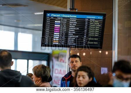 Otopeni, Romania - February 25, 2020: Details From The Interior Of Henri Coanda International Airpor