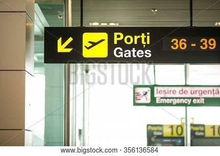 Otopeni, Romania - February 25, 2020: Details From The Interior Of Henri Coanda International Airpor