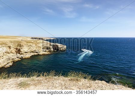 View Of Cape Krokodil On The Tarhankut Peninsula In Crimea. Sunny Summer Day