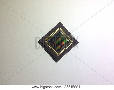 Close Up Of Cmos Sensor Ccd Sensor Camera Sensor Macro Shot On White Background.