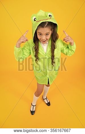 Rainproof Accessories Make Rainy Fall Day Pleasant. Waterproof Accessory. Kid Girl Happy Wear Rainco