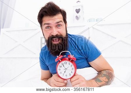 Healthy Sleep Concept. Turn Off Alarm Clock Waking Up At Morning. Getting Ready In The Morning. Its 