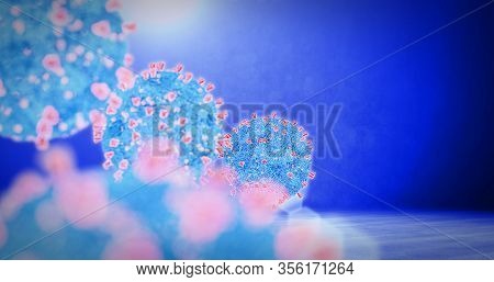 Coronavirus Attack, Group Of Corona Virions - 3d Render